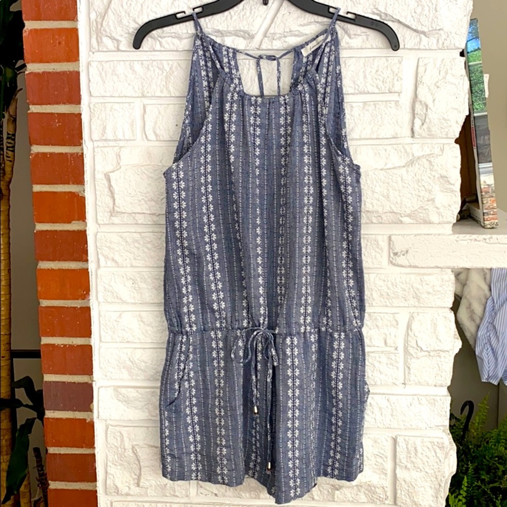Blue/White Romper with Pockets